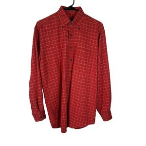 Scott Barber Mens Button Down‎ Shirt Red Plaid Long Sleeve Cotton Casual